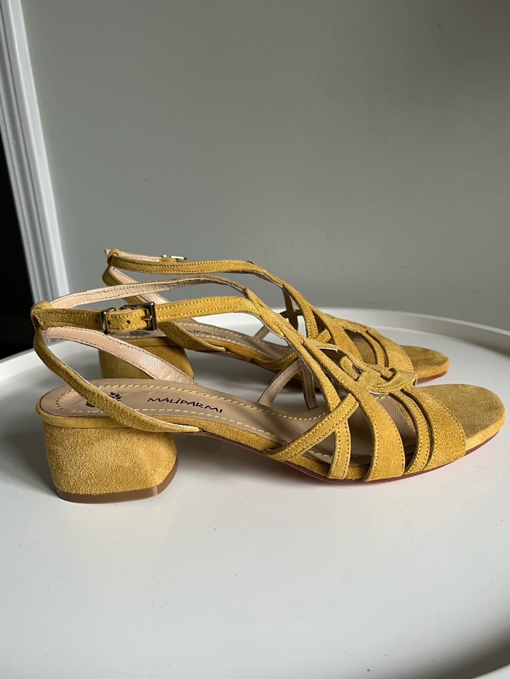 Maliparmi Leather Suede Strappy Sandals Mustard Yellow EU 41/US 10.5-11 Low Heel